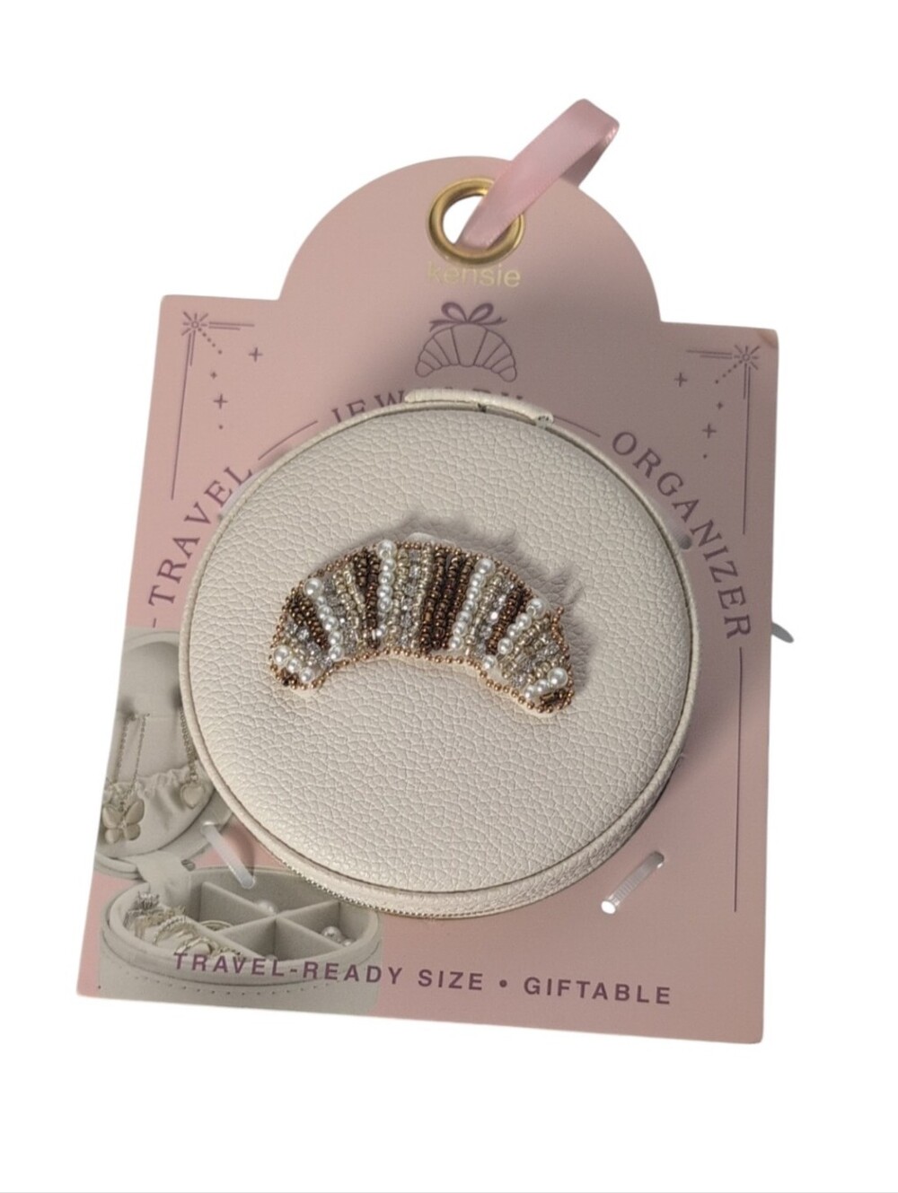 Kensie Travel Jewelry Organizer with Beaded Croissant